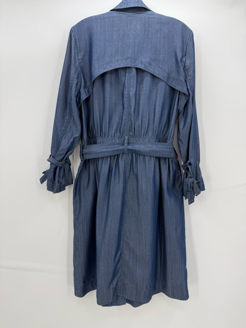 Banana Republic Chambray Denim Trench Coat Dress Belted Blue Lightweight Jacket - Picture 12 of 15
